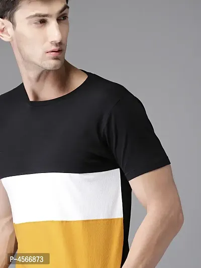 Stylish Cotton Multicoloured Colourblocked Half Sleeve Round Neck T-Shirt For Men-thumb2