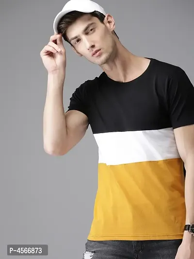 Stylish Cotton Multicoloured Colourblocked Half Sleeve Round Neck T-Shirt For Men