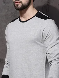 Stylish Cotton Grey Solid Full Sleeves Round Neck T-Shirt For Men-thumb1