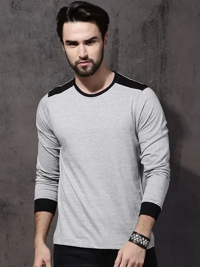 Stylish Solid Full Sleeves Round Neck T-Shirt For Men