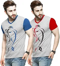 Stylish Cotton Multicoloured Printed Half Sleeve V Neck T-Shirt For Men ( Pack Of 2 )-thumb1