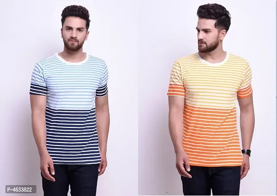 Pack Of 2 Multicoloured Striped Cotton Round Neck T-Shirt-thumb0
