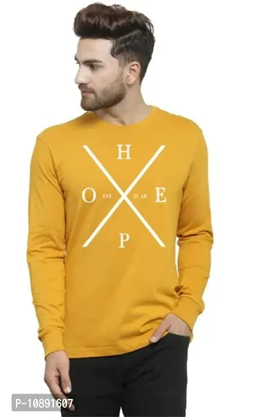 Reliable Yellow Cotton Printed Round Neck Tees For Men