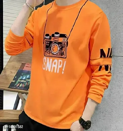 Reliable Orange Cotton Printed Round Neck Tees For Men-thumb0