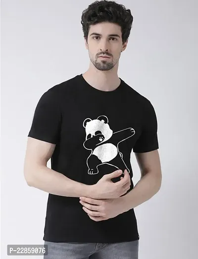 Stylish Black Cotton Printed Round Neck Tees For Men-thumb0