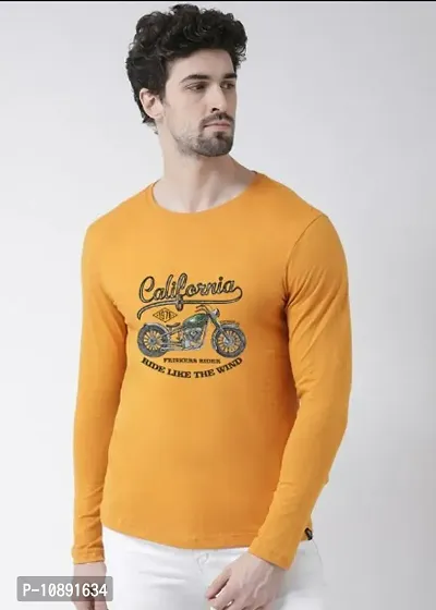 Reliable Yellow Cotton Printed Round Neck Tees For Men