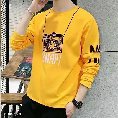 Reliable Yellow Cotton Printed Round Neck Tees For Men-thumb0