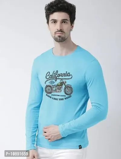 Reliable Turquoise Cotton Printed Round Neck Tees For Men