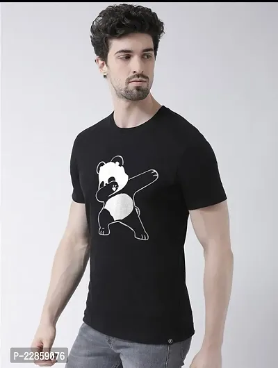 Stylish Black Cotton Printed Round Neck Tees For Men-thumb3