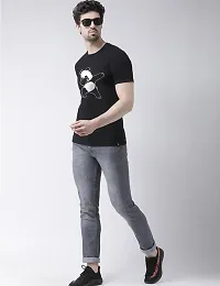 Stylish Black Cotton Printed Round Neck Tees For Men-thumb1