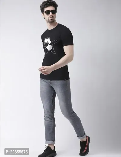 Stylish Black Cotton Printed Round Neck Tees For Men-thumb2