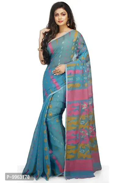 Elegant Soft Dhakai Cotton Silk Padma Pata Jamdani Sarees without Blouse For Women-thumb0