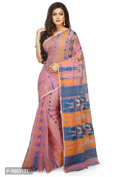 Elegant Soft Dhakai Cotton Silk Padma Pata Jamdani Sarees without Blouse For Women-thumb0