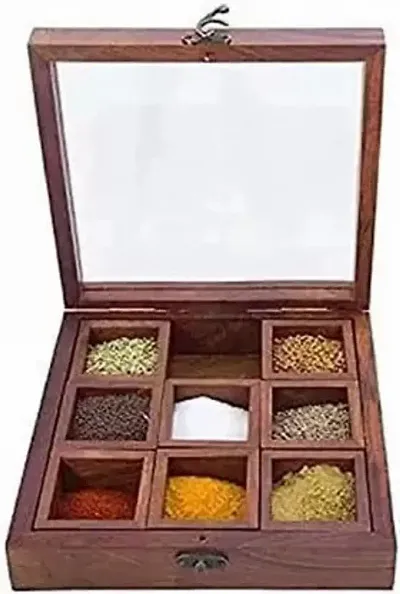 AMIRAMI Beautiful Wooden Masala Box & Spice Jar