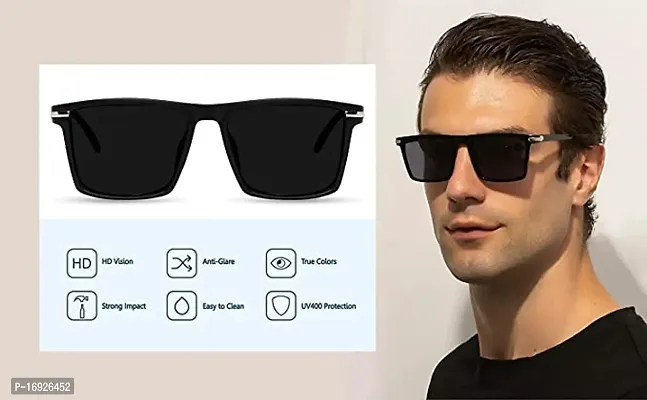 Stylish Square Black UV Protection 100% Full Rim  Sunglasses For Men and Women.(BLACK SUNGLASSES).-thumb4