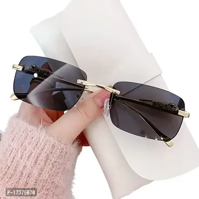 Mc Stan Rimless Men and Women's Sunglasses Retro Luxury Gold Metal Frameless Rectangle Leopard Arms Colored Lens Sun Glasses