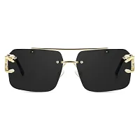 Luxury (Black) Sqaure Rimless Sunglass Metal Frame Uv Protected 100% For Men  Women.-thumb1
