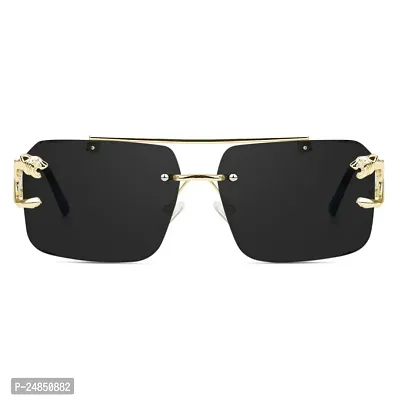 Luxury (Black) Sqaure Rimless Sunglass Metal Frame Uv Protected 100% For Men  Women.-thumb2