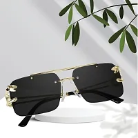 Luxury (Black) Sqaure Rimless Sunglass Metal Frame Uv Protected 100% For Men  Women.-thumb3