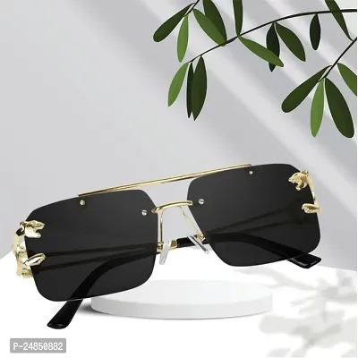 Luxury (Black) Sqaure Rimless Sunglass Metal Frame Uv Protected 100% For Men  Women.-thumb4