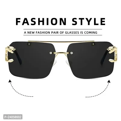 Luxury (Black) Sqaure Rimless Sunglass Metal Frame Uv Protected 100% For Men  Women.-thumb5