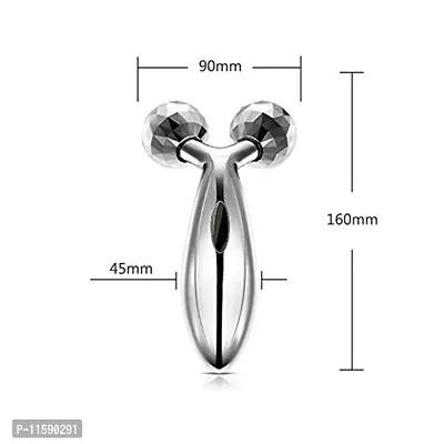 E-GLOBAL SHOP 3D Y Shape Aluminium Big Roller Microcurrent Face Platinum Roller Massager (Sliver)-thumb4