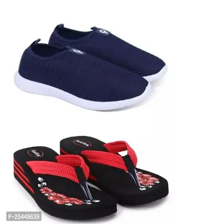 Elegant Multicoloured Mesh Combo Of Slipper and Shoe For Women Pack Of 2-thumb0