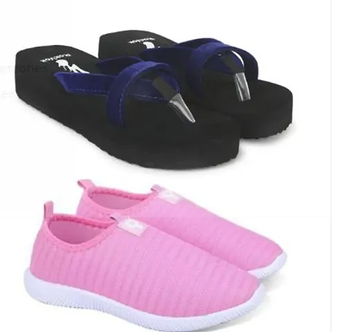 Elegant Rubber Combo Of Slipper and Shoe For Women Pack Of 2