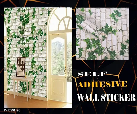 Self adhesive wallpaper sticker brick leaf pattern for wall decoration(300 x 45 cm)-thumb0