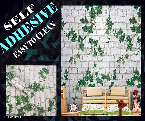 Self adhesive wallpaper sticker brick leaf pattern for wall decoration(300 x 45 cm)-thumb0