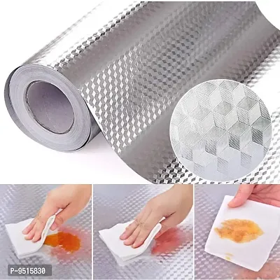 Kitchen Wallpaper Oil Proof  Waterproof, Self-Adhesive Wall Sticker for Kitchen Heat Resistant Aluminium Backsplash Wallpaper for Walls Cabinets  Drawers (60 * 200 cm) (Silver Stripe)-thumb5