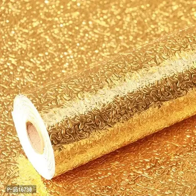 Golden Aluminium foil Stickers, Oil Proof Kitchen Stove Stickers, Waterproof  Heat Resistant Contact Paper for Kitchen and Multiple uses in Home(Golden curlyy 60x200)-thumb0