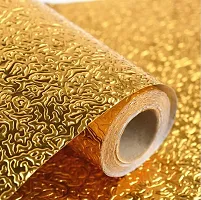 Golden Aluminium foil Stickers, Oil Proof Kitchen Stove Stickers, Waterproof  Heat Resistant Contact Paper for Kitchen and Multiple uses in Home(Golden curlyy 60x200)-thumb3