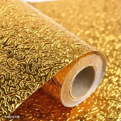 Golden Aluminium foil Stickers, Oil Proof Kitchen Stove Stickers, Waterproof  Heat Resistant Contact Paper for Kitchen and Multiple uses in Home(Golden curlyy 60x200)-thumb4