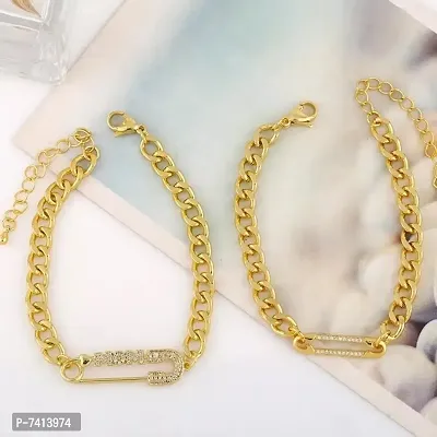 MOM Diamond Studded Safety Pin Bracelet - Gold (Pack of 1)