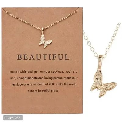 Charm Pendant with Wish Card - Beautiful - Gold ( Pack of 1)-thumb2