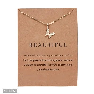 Charm Pendant with Wish Card - Beautiful - Gold ( Pack of 1)-thumb4