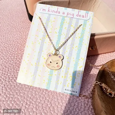 Y2K Charm Pendant RoseGold Necklace - Piglet ( Pack of 1)-thumb0