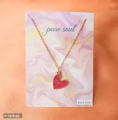 Y2K Charm Pendant Gold Necklace - Glass Heart - Dark Pink ( Pack of 1)
