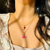 Y2K Charm Pendant Gold Necklace - Glass Heart - Dark Pink ( Pack of 1)-thumb3