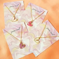 Y2K Charm Pendant Gold Necklace - Glass Heart - White ( Pack of 1)-thumb3