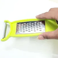 3 in 1 Peeler Grater Slicer Stainless Steel Sharp Blades Multipurpose Kitchen Tool - Green ( Pack of 1)-thumb1