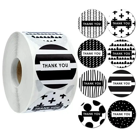 Stickers Roll - Thank You Label - Set of 500 - 1.5 INC - Black  White ( Pack of 1)