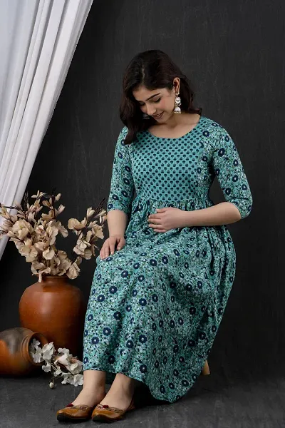 Stylish Viscose Rayon Anarkali Printed Maternity Kurti