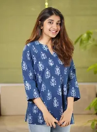 Stylish Blue Viscose Rayon Printed Kurta For Women-thumb1