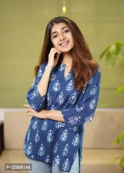 Stylish Blue Viscose Rayon Printed Kurta For Women-thumb0