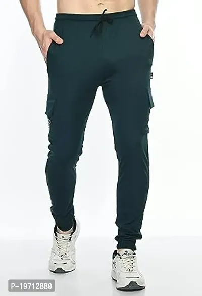 Stylish Green Cotton Solid Regular Track Pants For Men-thumb0
