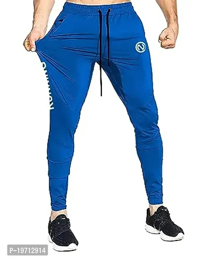 Stylish Blue Polyester Solid Regular Track Pants For Men