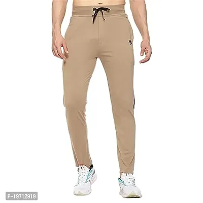 Stylish Beige Polyester Solid Regular Track Pants For Men