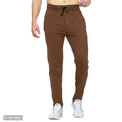 Stylish Brown Polyester Solid Regular Track Pants For Men